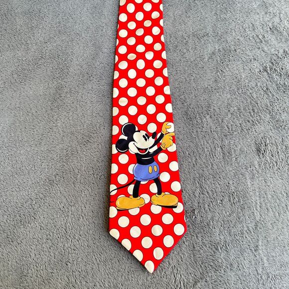 Mickey & Co Altas Design Red White Polka Dots Mickey Mouse Necktie - Picture 2 of 7